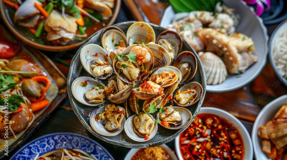 Fresh clams on the table