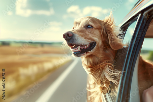 Golden Retriever Enjoying Wind on Car Ride