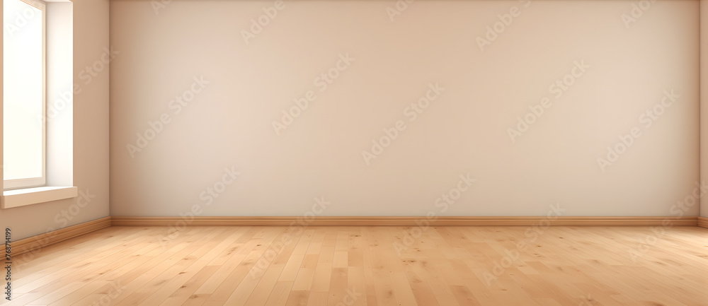 Mock up of empty room with an empty wall and wooden floor, light white and light beige colors Mock up of empty room with an empty wall and wooden floor, light white and light beige colors