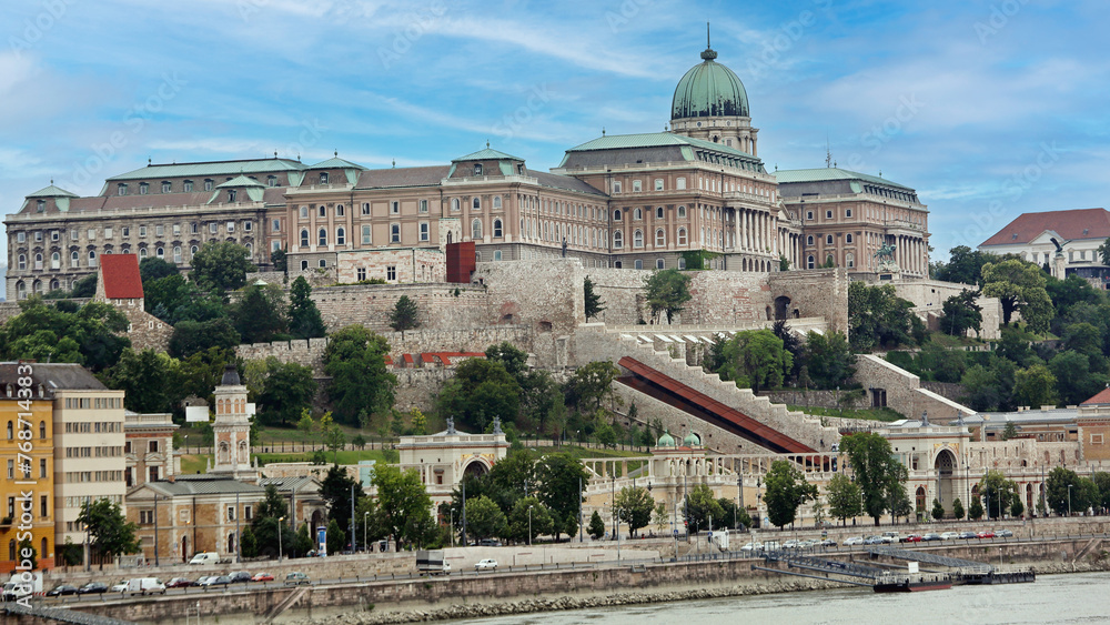 Fototapeta premium Historic Royal Buda Palace at Castle Hill in Budapest Hungary Angle View