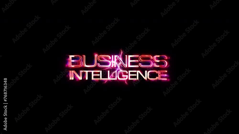 Business Intelligence glow pink neon text lightning glitch effect sci fi futuristic hitech cinematic title abstract background.