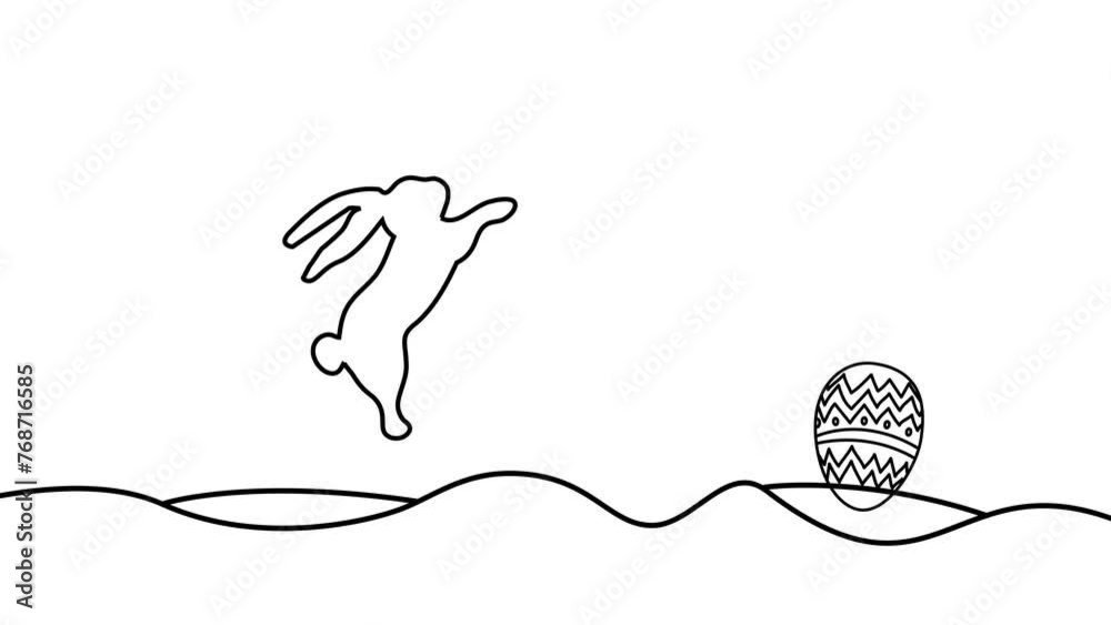 2D animated doodle line animation for Easter, bunny trying to catch a ...