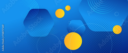 Blue and yellow abstract gradient banner with geometric shapes. For business banner, formal backdrop, prestigious voucher, luxe invite, wallpaper and background