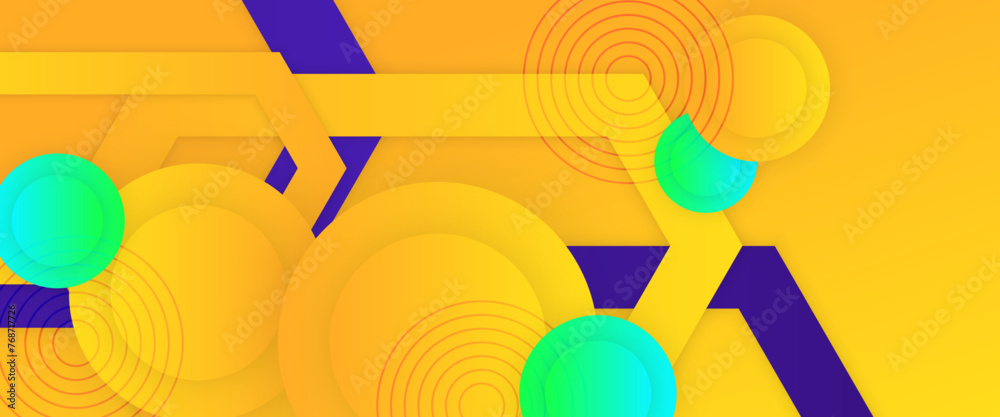 Fototapeta premium Yellow green and purple violet vector abstract gradient banner with simple geometric shapes. For cover design, book design, poster, cd cover, flyer, website backgrounds or advertising