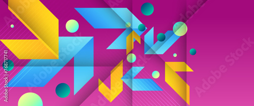 Blue yellow and purple violet minimal geometric shape gradient abstract banner. For business banner, formal backdrop, prestigious voucher, luxe invite, wallpaper and background