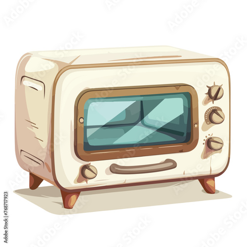 An old toaster oven with a metallic handle isolated