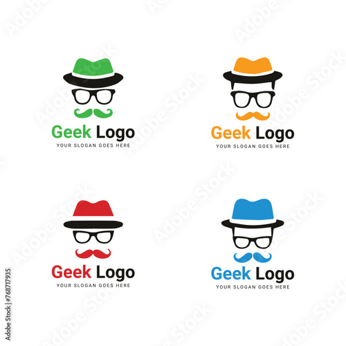 Four Geek Logo Variations in Different Colors