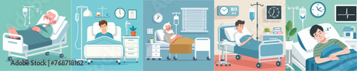 set Vector Illustration of people being treated in hospital photo