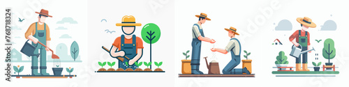set Vector Illustration of a farmer with his crops © arifinzainal1728