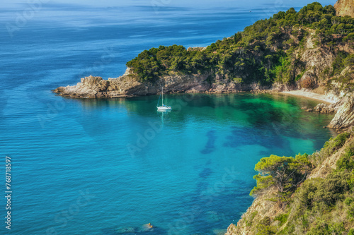 coastal Landscape with idyllic Beach at Costa Brava close to Tossa de Mar,Catalonia,mediterranean Sea,Spain