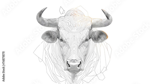 Abstract Line Art Bull Illustration on White
