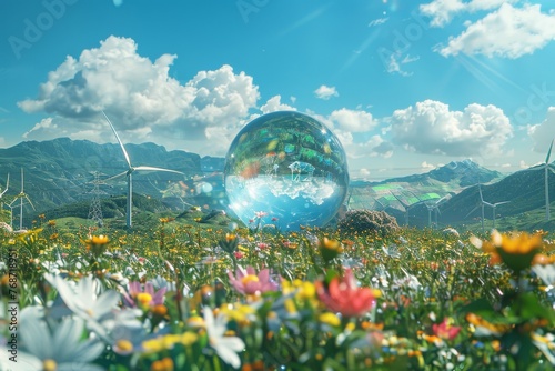 The crystal glass globe showcasing of clean and renewable energy.