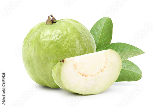 Fresh Guava fruit with sliced isolated on white background.