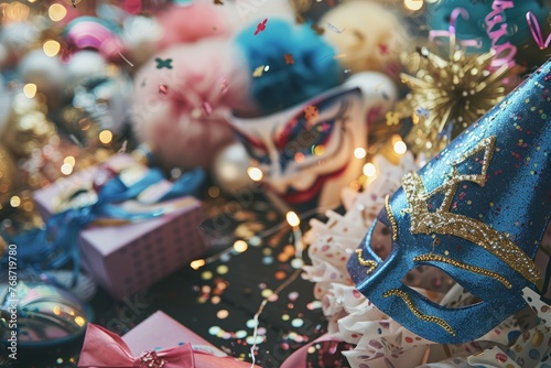 Elegant Party Accessories: Masks and Decorations Close-Up