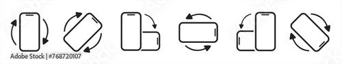 Rotate Mobile phone icon set in line style. Rotate smartphone icon isolated. Device rotation with arrow simple black style symbol sign for apps and website, vector illustration.