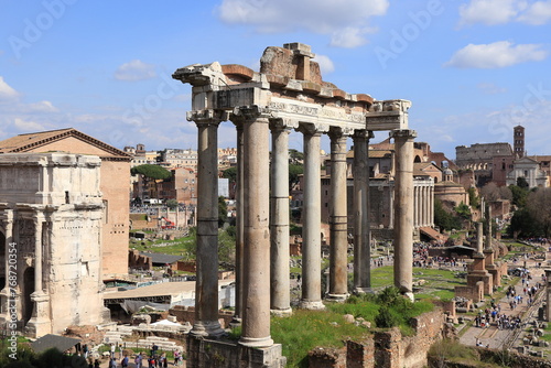 Roman Forum View with the Temple of Saturn in Rome, Italy