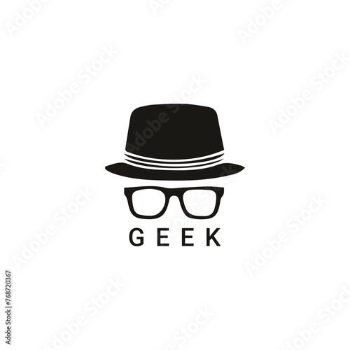Iconic geek emblem with hat and glasses