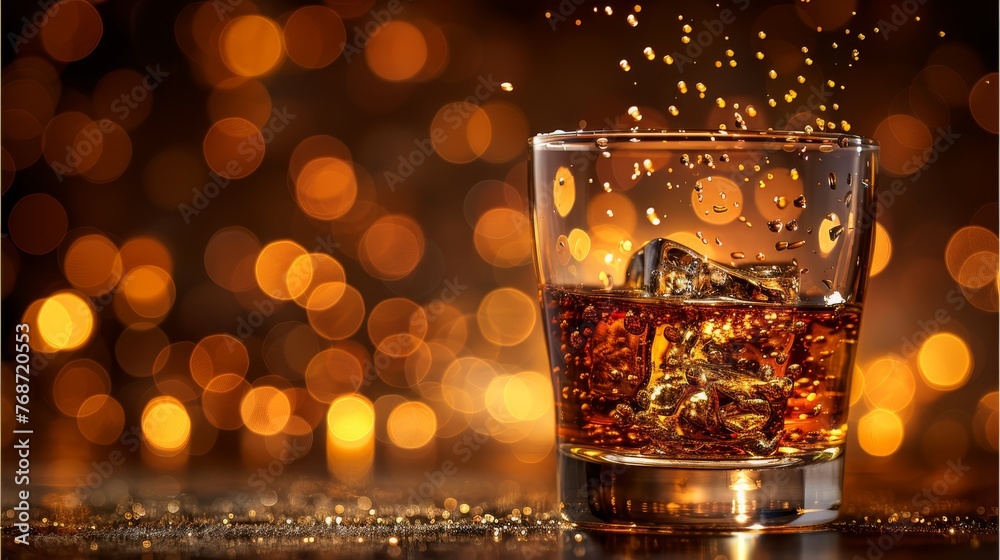 A close-up of a glass pouring alcohol, with a blurred background A close-up of a glass pouring alcohol, with a blurred background