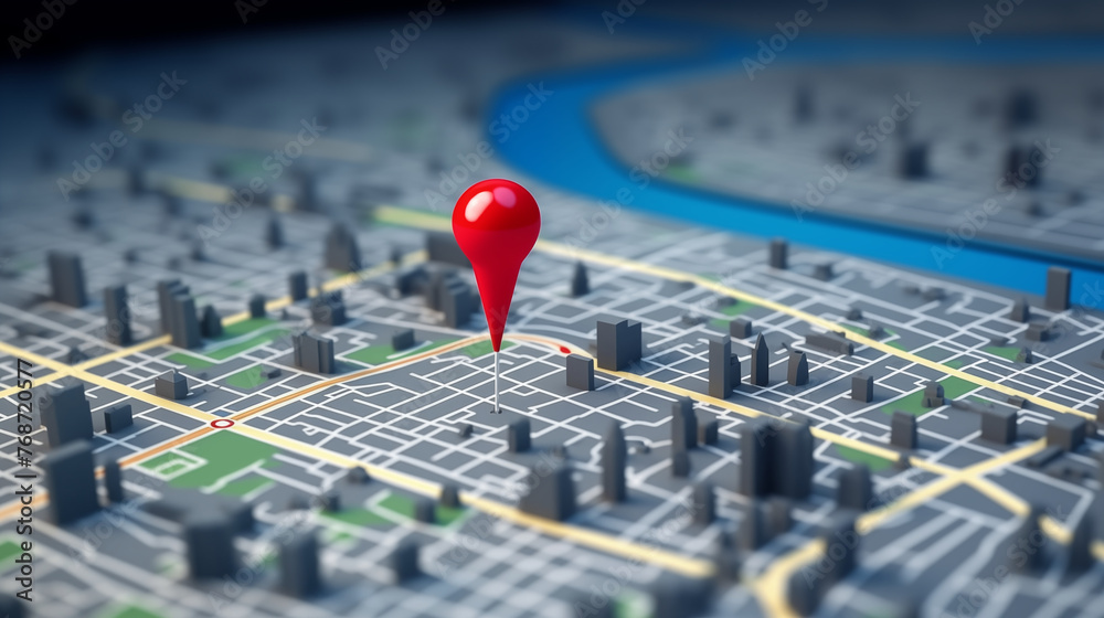 Red Pin Pointing to a Specific Location on a Digital 3D City Map ...