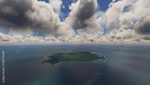 Aerial drone view with clouds of North Sentinel Island. India