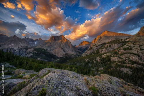 Rocky Mountain Landscape at Sunset, Panoramic Perspective