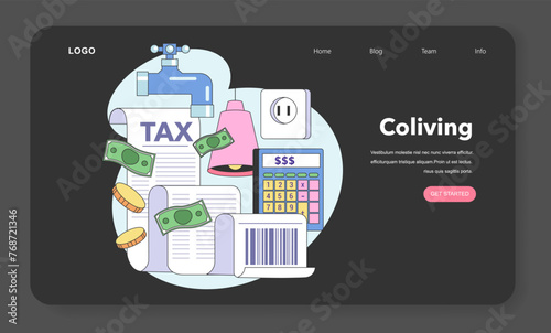 Co-living web banner or landing page night or dark mode.