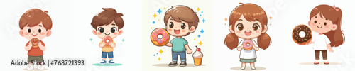 set Vector Illustration of happy person holding donut
