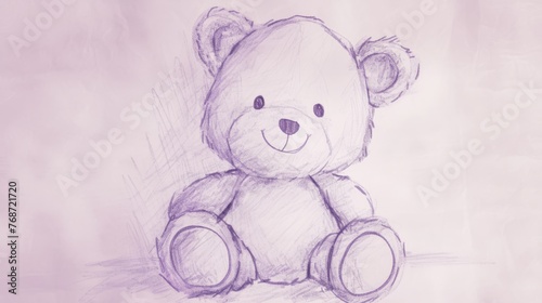  Draw a  bear on a pink background, with a purple shadow and a white outline