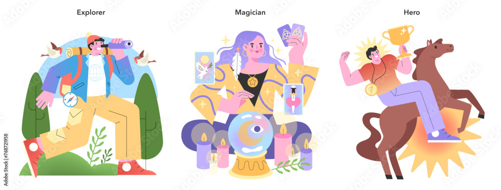 Fototapeta premium Personality Archetypes trio. Vector illustration.