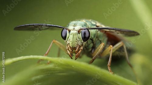insect on a green leaf on spring