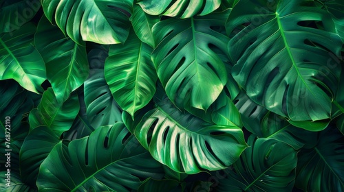 abstract green leaf texture, tropical leaf foliage nature dark green background