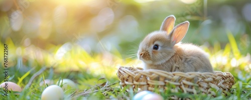 Adorable Baby Bunny Nestled in a Basket