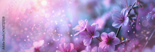 banner with purple flowering branches in spring