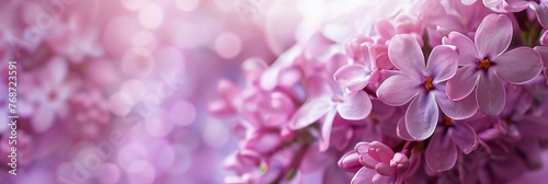 banner with purple flowering branches in spring