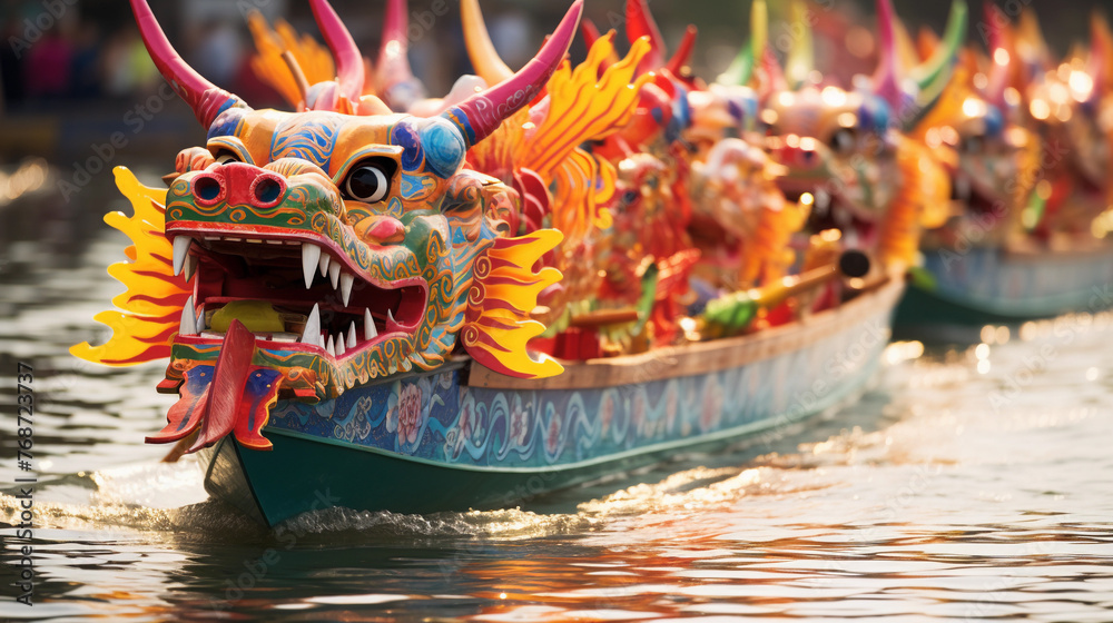 Dragon Boat Festival. Boat with people at a competition in China