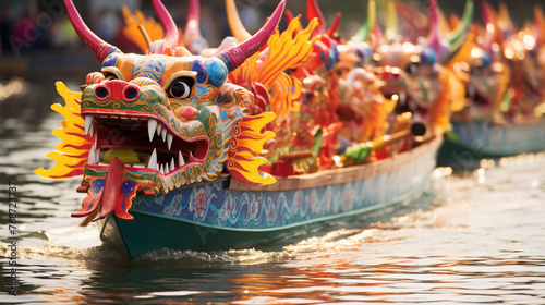 Dragon Boat Festival. Boat with people at a competition in China photo