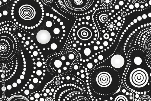 Seamless black and white polka dot pattern, abstract aboriginal art style, vector background photo