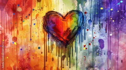  A vibrant depiction of a heart against a kaleidoscopic backdrop, adorned with splatters of paint at its base
