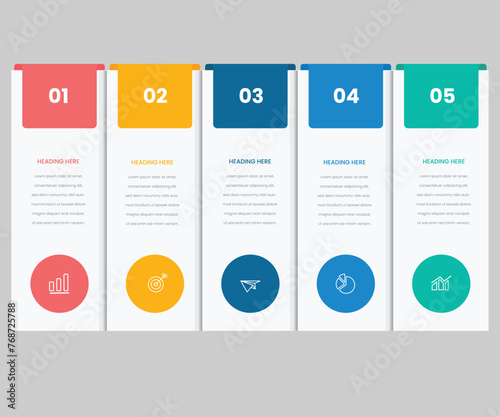 Modern design template infographic vector element with 5 step process or options for web presentation and information graphic