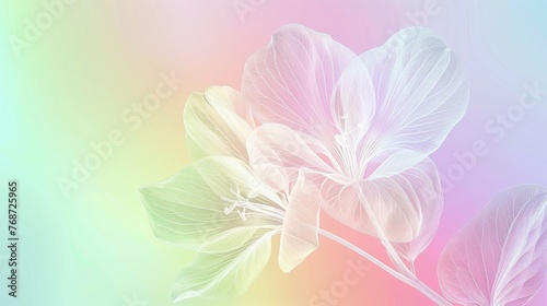  A close-up photo of a vibrant flower set against an abstract multi-colored backdrop, with a softly blurred image of a different flower in the distance