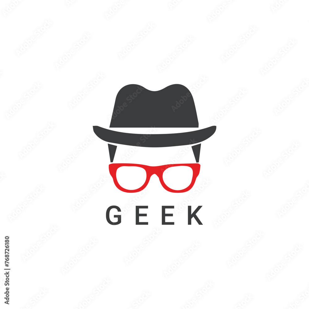 Red glasses and hat on a modern geek logo