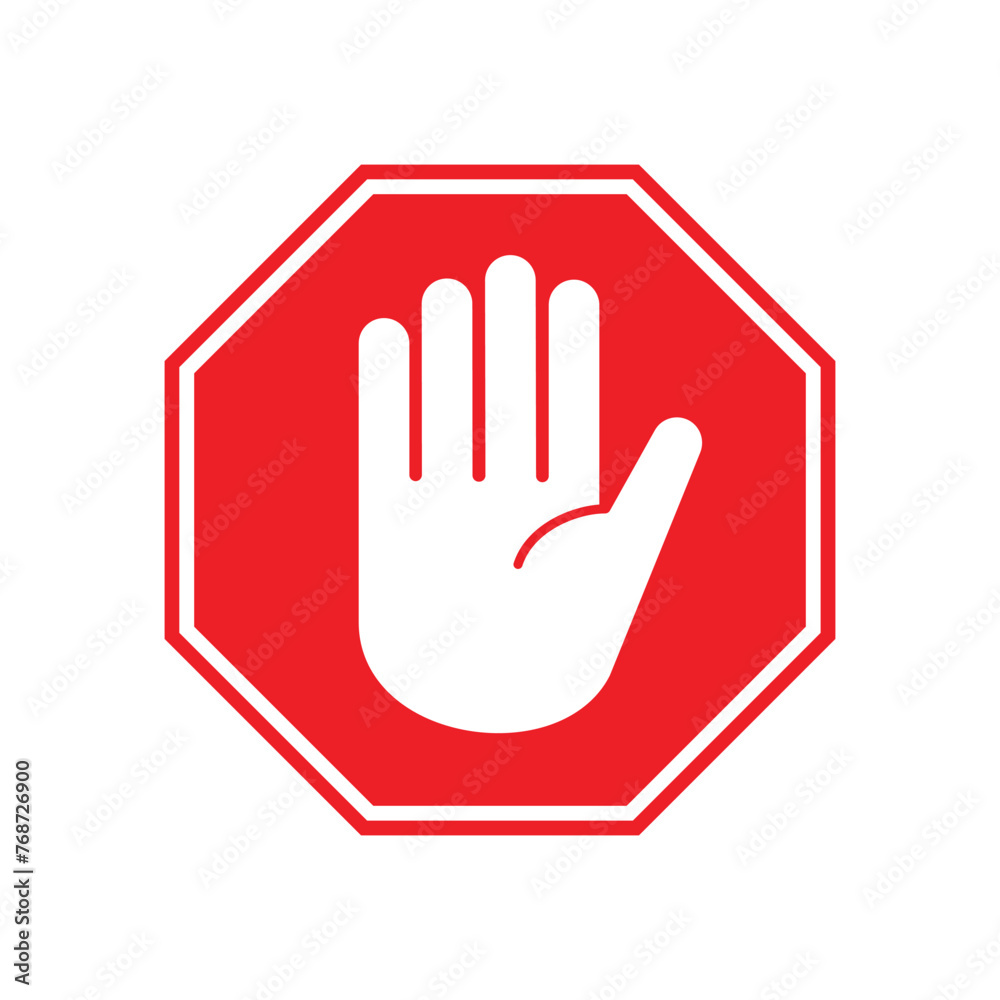 Red stop sign with a hand, vector illustration separated on a white background. Red stop sign with a hand, vector illustration separated on a white background.