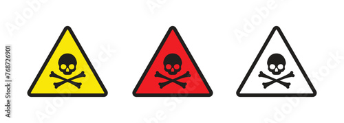 Set of warning signs with skull and bones  red and yellow  skull sign.