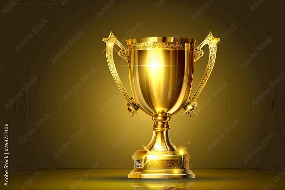 Victorious Golden Trophy Cup on Reflective Surface, Champion Success Symbol Cut Out Illustration Victorious Golden Trophy Cup on Reflective Surface, Champion Success Symbol Cut Out Illustration