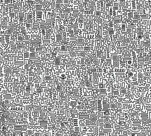 The black and white abstract drawing is hand-drawn.Seamless pattern.