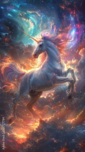 Breathtaking Dragon Unicorns in a Magical Aurora Sky - High Resolution, Low Noise