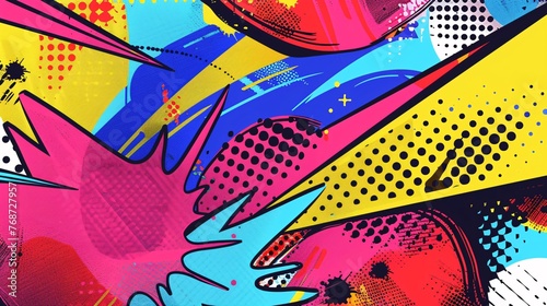 Comics illustration, retro and 90s style, abstract pop art background