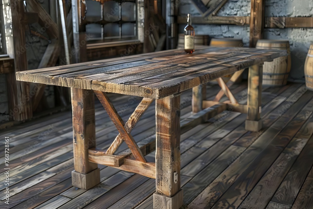 Wild West Saloon Wood Table Product Display Mockup, 3D Illustration Wild West Saloon Wood Table Product Display Mockup, 3D Illustration