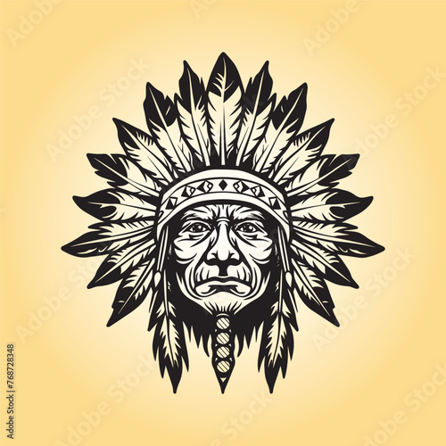 Native American head design in black and white