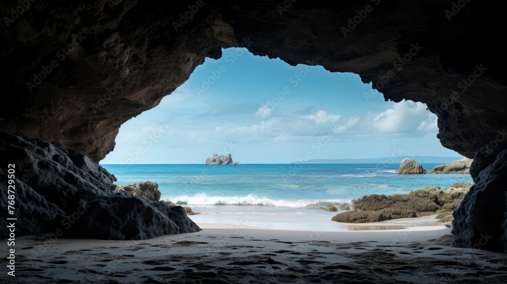 Beautiful view of the sea from the cave